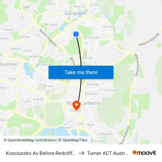 Kosciuszko Av Before Redcliffe St to Turner ACT Australia map