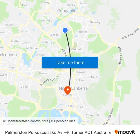 Palmerston Ps Koscuiszko Av to Turner ACT Australia map