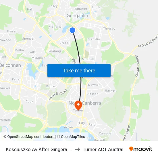 Kosciuszko Av After Gingera St to Turner ACT Australia map