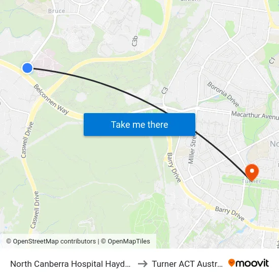 North Canberra Hospital Haydon Dr to Turner ACT Australia map