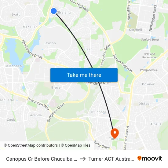 Canopus Cr Before Chuculba Cr to Turner ACT Australia map