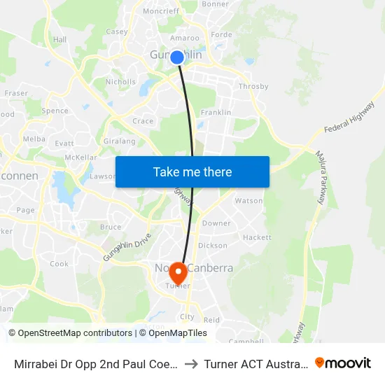 Mirrabei Dr Opp 2nd Paul Coe Cr to Turner ACT Australia map