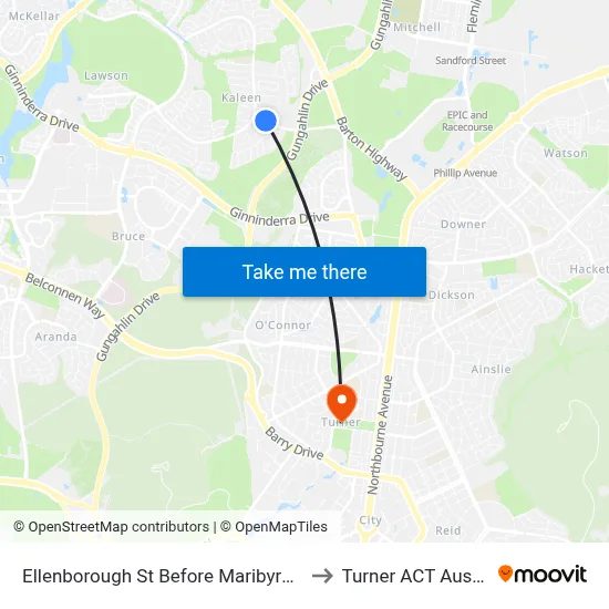 Ellenborough St Before Maribyrnong Av to Turner ACT Australia map