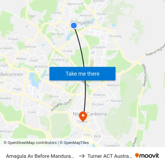 Amagula Av Before Mandurah Pl to Turner ACT Australia map
