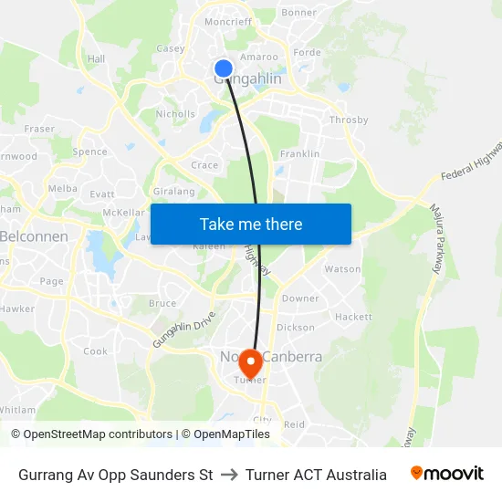 Gurrang Av Opp Saunders St to Turner ACT Australia map