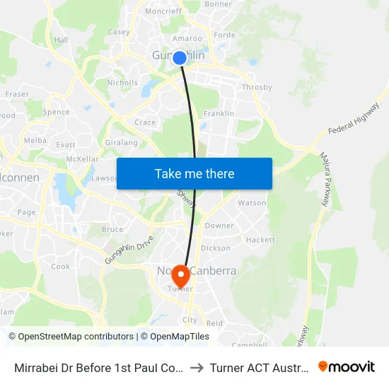 Mirrabei Dr Before 1st Paul Coe Cr to Turner ACT Australia map