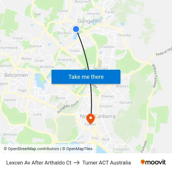 Lexcen Av After Arthaldo Ct to Turner ACT Australia map