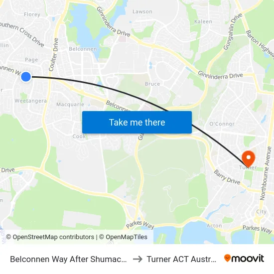 Belconnen Way After Shumack St to Turner ACT Australia map