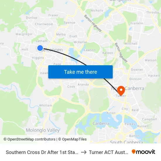 Southern Cross Dr After 1st Starke St to Turner ACT Australia map
