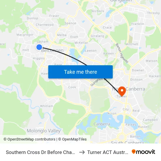 Southern Cross Dr Before Chave St to Turner ACT Australia map
