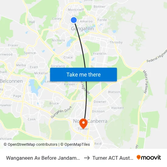 Wanganeen Av Before Jandamarra St to Turner ACT Australia map