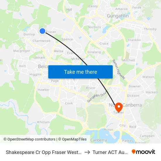 Shakespeare Cr Opp Fraser West Terminus to Turner ACT Australia map