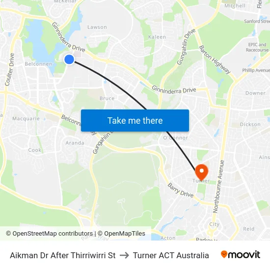Aikman Dr After Thirriwirri St to Turner ACT Australia map