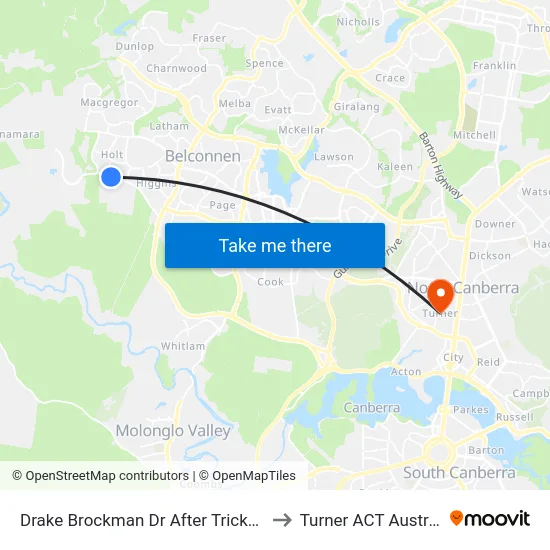 Drake Brockman Dr After Trickett St to Turner ACT Australia map