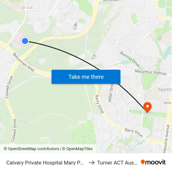 Calvary Private Hospital Mary Potter Cct to Turner ACT Australia map