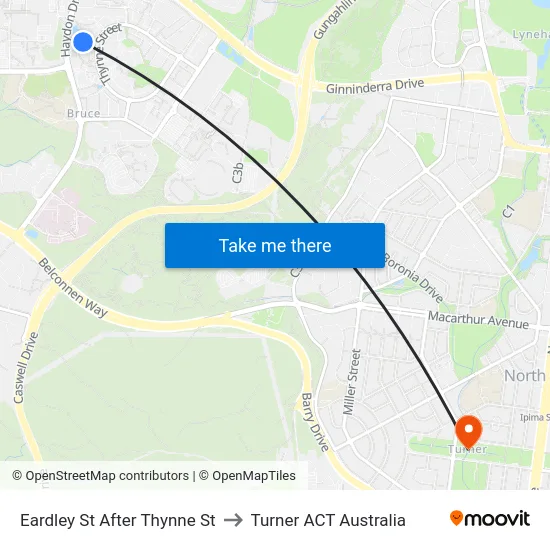 Eardley St After Thynne St to Turner ACT Australia map