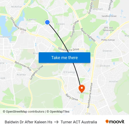 Baldwin Dr After Kaleen Hs to Turner ACT Australia map