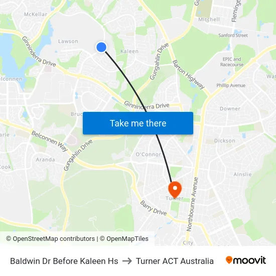 Baldwin Dr Before Kaleen Hs to Turner ACT Australia map