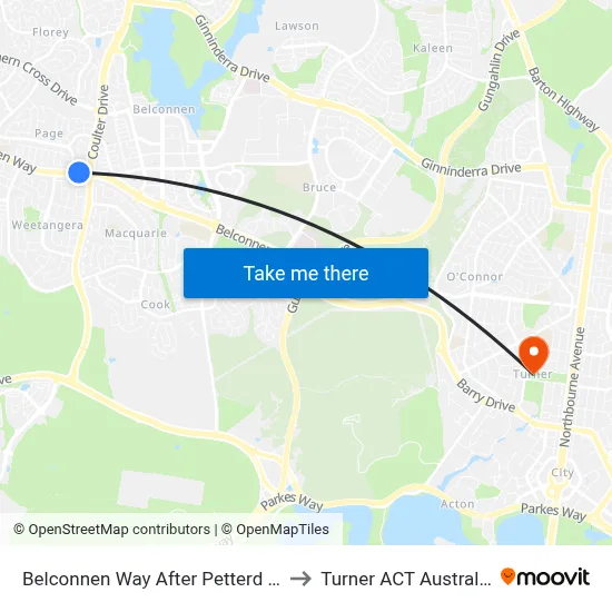 Belconnen Way After Petterd St to Turner ACT Australia map