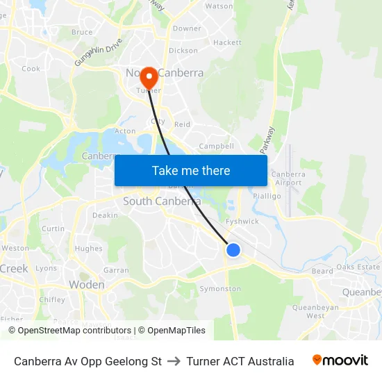 Canberra Av Opp Geelong St to Turner ACT Australia map