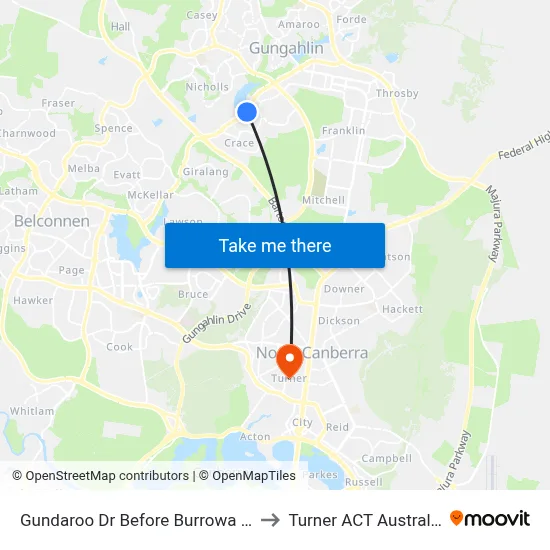 Gundaroo Dr Before Burrowa St to Turner ACT Australia map
