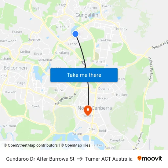 Gundaroo Dr After Burrowa St to Turner ACT Australia map