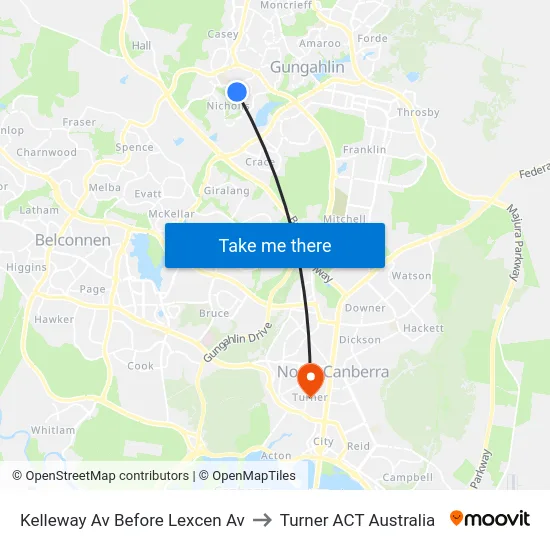 Kelleway Av Before Lexcen Av to Turner ACT Australia map