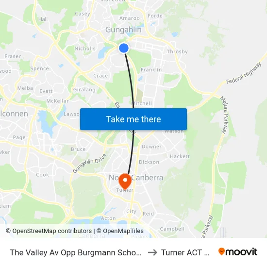 The Valley Av Opp Burgmann School Valley Campus to Turner ACT Australia map