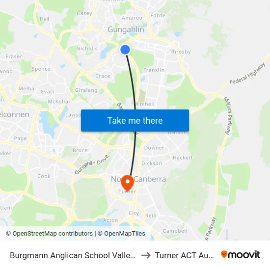 Burgmann Anglican School Valley Campus to Turner ACT Australia map