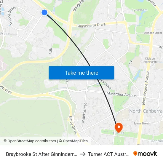 Braybrooke St After Ginninderra Dr to Turner ACT Australia map