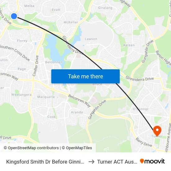 Kingsford Smith Dr Before Ginninderra Dr to Turner ACT Australia map