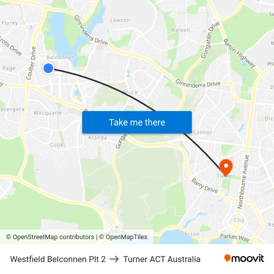 Westfield Belconnen Plt 2 to Turner ACT Australia map