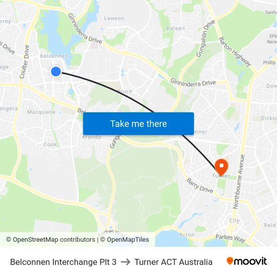 Belconnen Interchange Plt 3 to Turner ACT Australia map