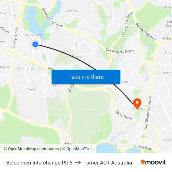 Belconnen Interchange Plt 5 to Turner ACT Australia map