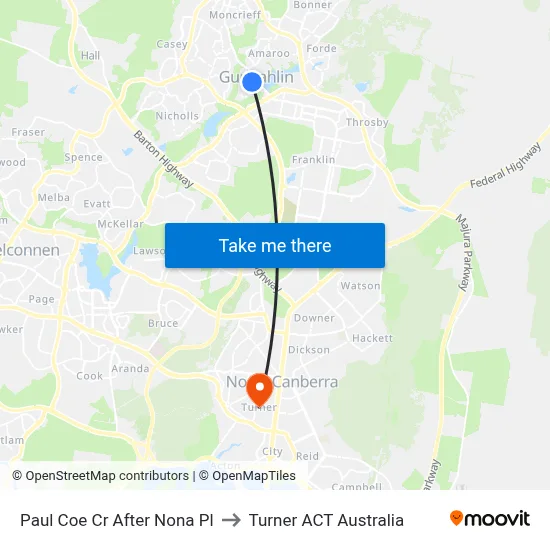 Paul Coe Cr After Nona Pl to Turner ACT Australia map