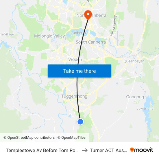 Templestowe Av Before Tom Roberts Av to Turner ACT Australia map