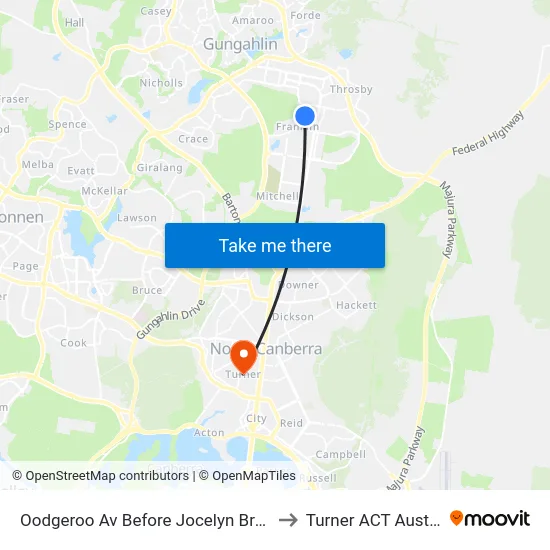 Oodgeroo Av Before Jocelyn Brown St to Turner ACT Australia map
