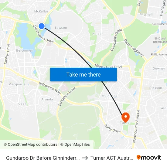 Gundaroo Dr Before Ginninderra Dr to Turner ACT Australia map