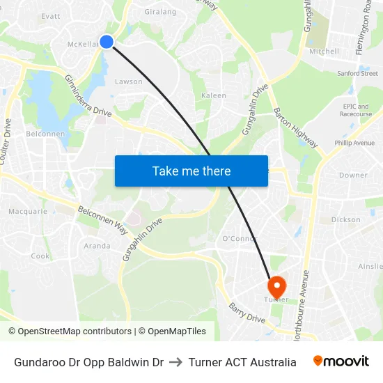 Gundaroo Dr Opp Baldwin Dr to Turner ACT Australia map