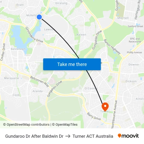 Gundaroo Dr After Baldwin Dr to Turner ACT Australia map