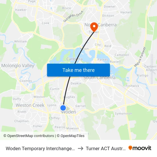 Woden Temporary Interchange Plt 2 to Turner ACT Australia map