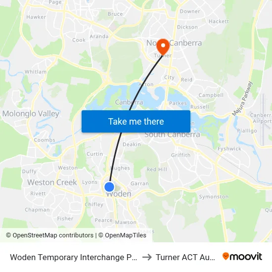 Woden Temporary Interchange Plt 3 Arrive to Turner ACT Australia map