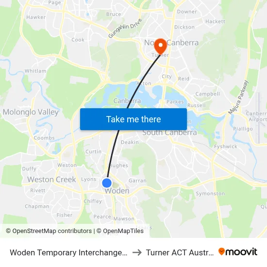 Woden Temporary Interchange Plt 5 to Turner ACT Australia map