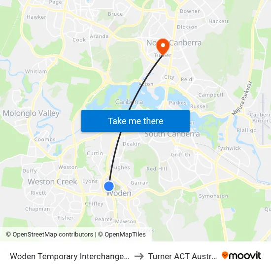 Woden Temporary Interchange Plt 6 to Turner ACT Australia map