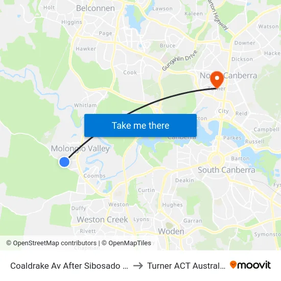 Coaldrake Av After Sibosado St to Turner ACT Australia map