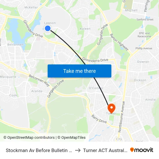 Stockman Av Before Bulletin St to Turner ACT Australia map