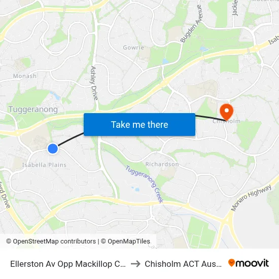 Ellerston Av Opp Mackillop College to Chisholm ACT Australia map