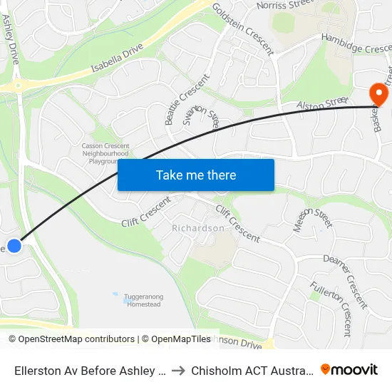 Ellerston Av Before Ashley Dr to Chisholm ACT Australia map
