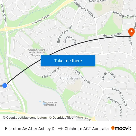 Ellerston Av After Ashley Dr to Chisholm ACT Australia map