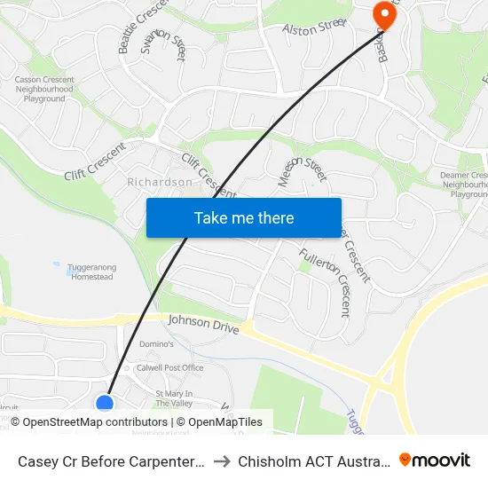 Casey Cr Before Carpenter Cl to Chisholm ACT Australia map